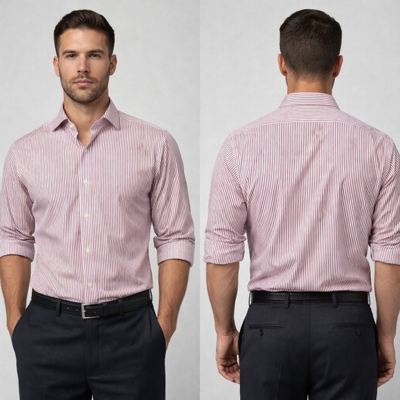 Hilditch & Key Other - Hilditch & Key Mens Dress Shirt 16 Burgundy White Stripe French Cuff England